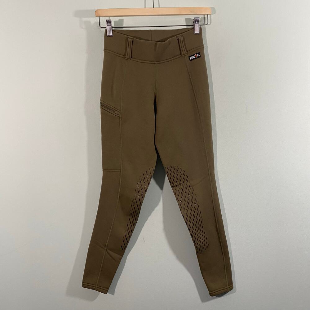 Kerrits Women Olive Green Equestrian Riding Tights Size S Zipper Pocket
